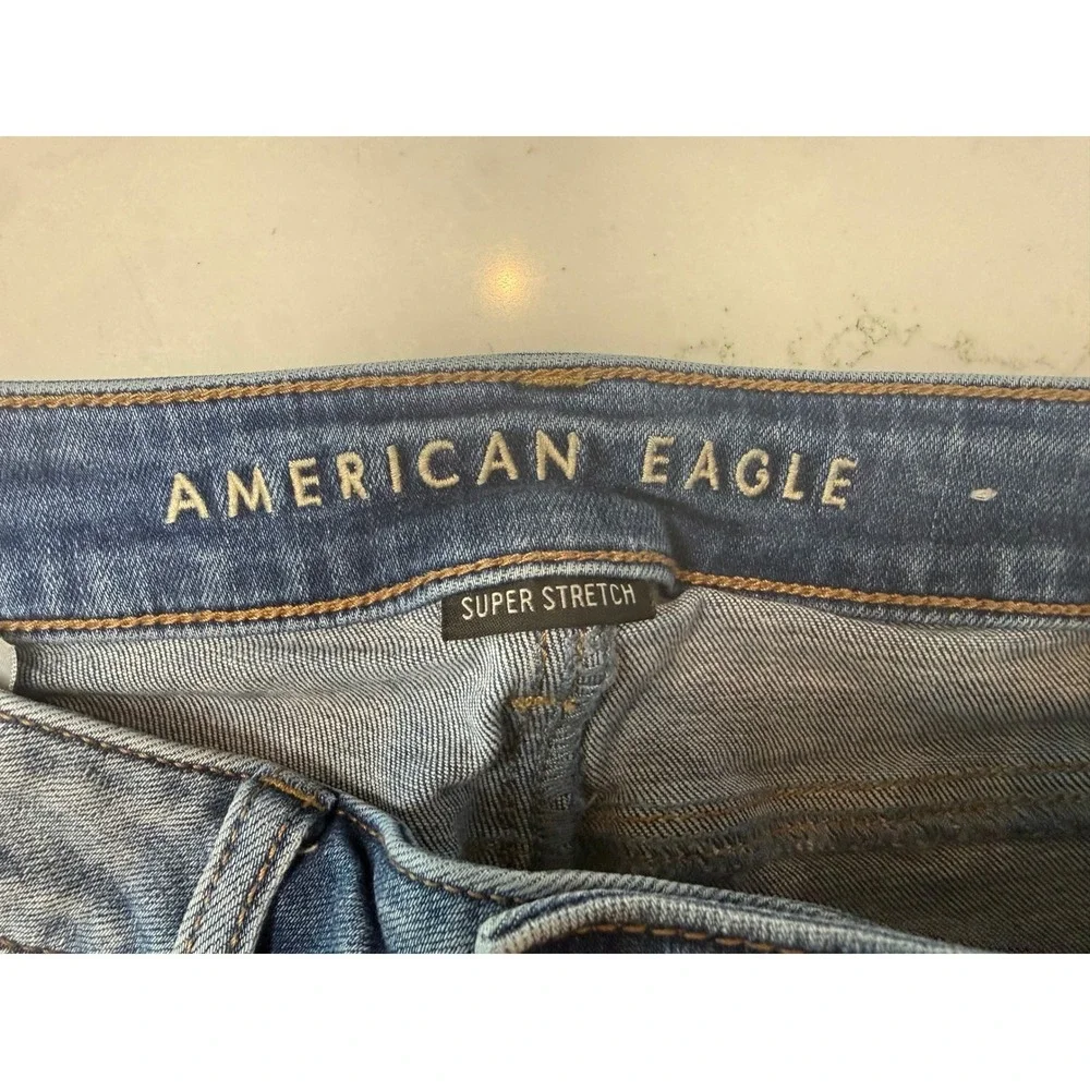 American Eagle Super Stretch Jeggings Womens 4 Short Distressed Medium Wash Blue